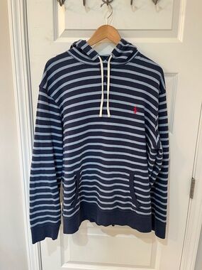 Polo Ralph Lauren Striped Hoodie Navy Light Blue XXL Men’s w/ Small Bleach Spot